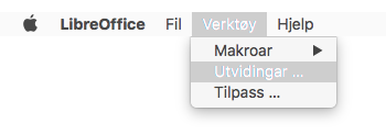 LibreOffice-menyen Verktøy - Tillegg