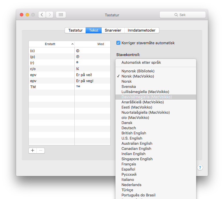 OSX Systemvalg > Tastatur med MacVoikko