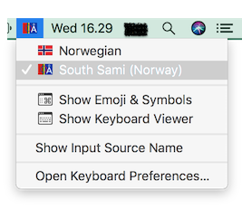 Velg samisk tastatur for skriving