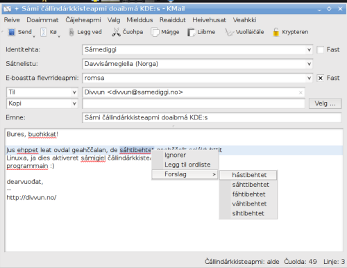 KMail with Northern Sami spell checking