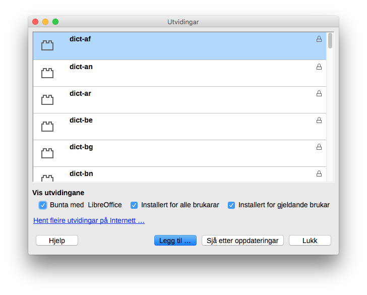 The LibreOffice Extensions window