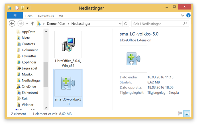 Bilde av LibreOffice-voikko-tillegget